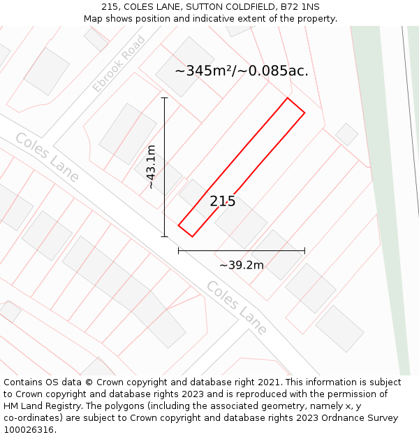 215, COLES LANE, SUTTON COLDFIELD, B72 1NS: Plot and title map