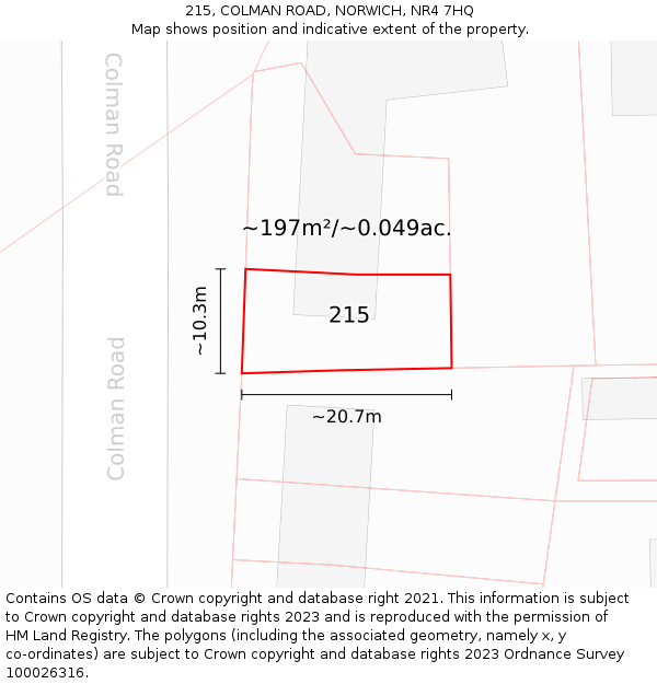 215, COLMAN ROAD, NORWICH, NR4 7HQ: Plot and title map