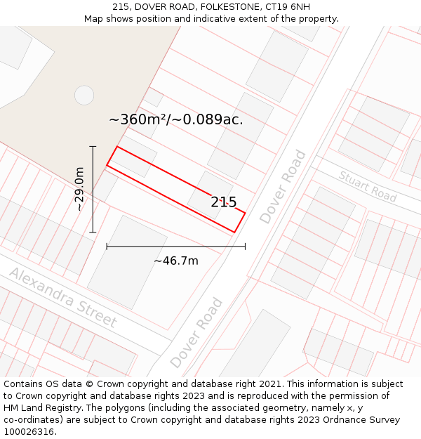 215, DOVER ROAD, FOLKESTONE, CT19 6NH: Plot and title map