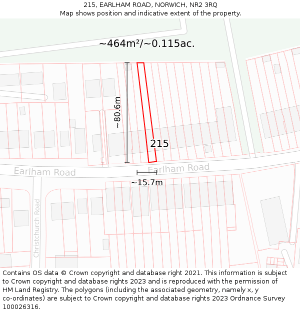 215, EARLHAM ROAD, NORWICH, NR2 3RQ: Plot and title map