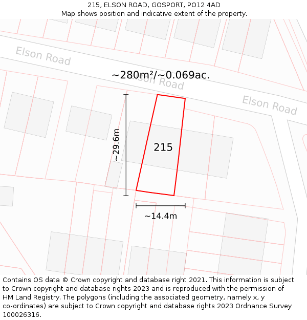 215, ELSON ROAD, GOSPORT, PO12 4AD: Plot and title map