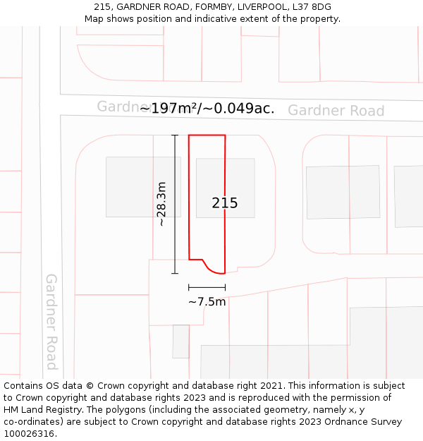 215, GARDNER ROAD, FORMBY, LIVERPOOL, L37 8DG: Plot and title map