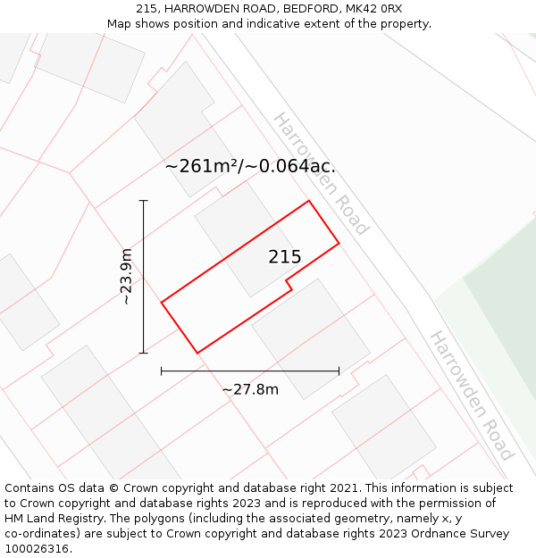 215, HARROWDEN ROAD, BEDFORD, MK42 0RX: Plot and title map