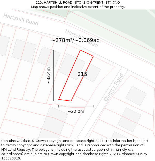215, HARTSHILL ROAD, STOKE-ON-TRENT, ST4 7NQ: Plot and title map