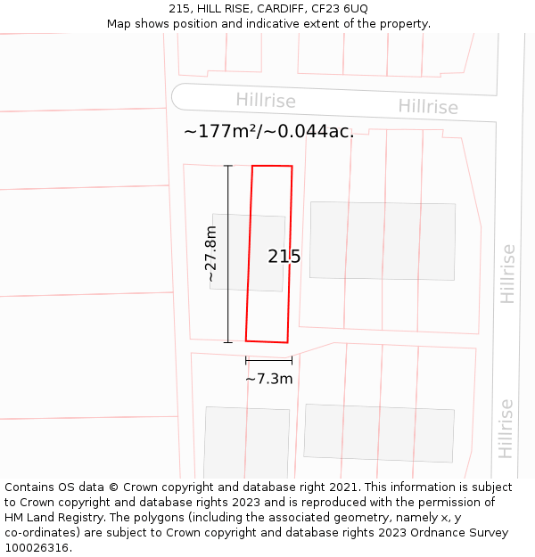 215, HILL RISE, CARDIFF, CF23 6UQ: Plot and title map