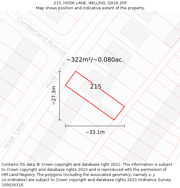 215, HOOK LANE, WELLING, DA16 2NY: Plot and title map