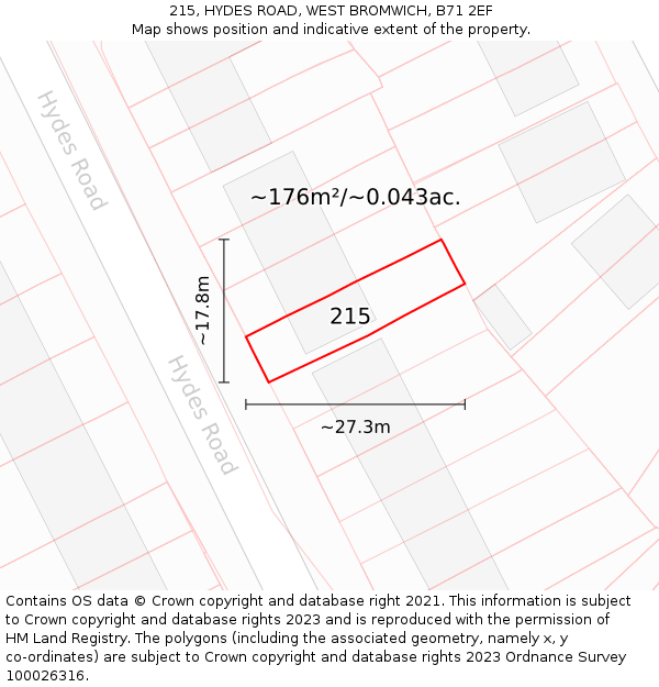 215, HYDES ROAD, WEST BROMWICH, B71 2EF: Plot and title map