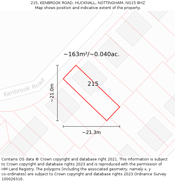 215, KENBROOK ROAD, HUCKNALL, NOTTINGHAM, NG15 8HZ: Plot and title map