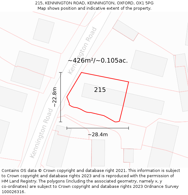 215, KENNINGTON ROAD, KENNINGTON, OXFORD, OX1 5PG: Plot and title map