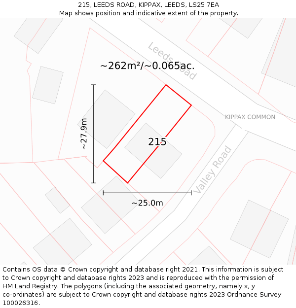 215, LEEDS ROAD, KIPPAX, LEEDS, LS25 7EA: Plot and title map