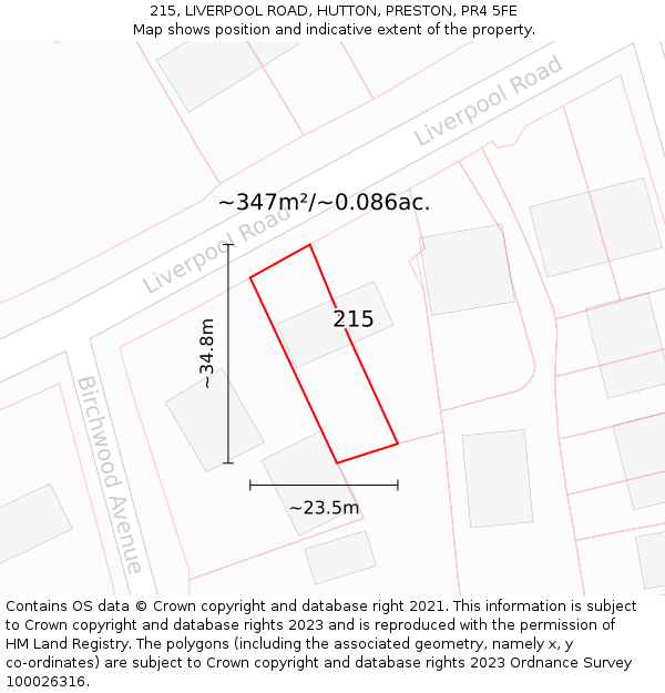 215, LIVERPOOL ROAD, HUTTON, PRESTON, PR4 5FE: Plot and title map