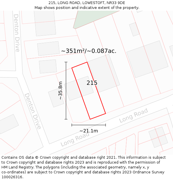 215, LONG ROAD, LOWESTOFT, NR33 9DE: Plot and title map