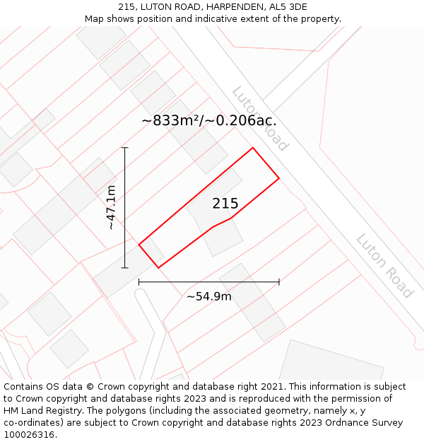 215, LUTON ROAD, HARPENDEN, AL5 3DE: Plot and title map