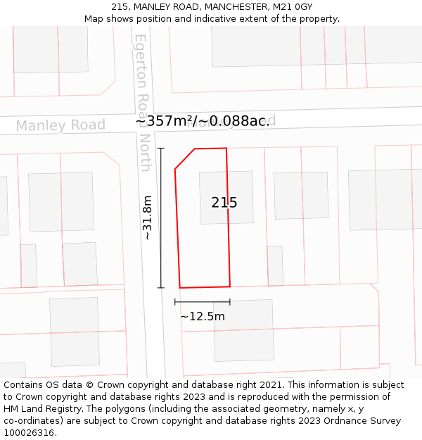 215, MANLEY ROAD, MANCHESTER, M21 0GY: Plot and title map