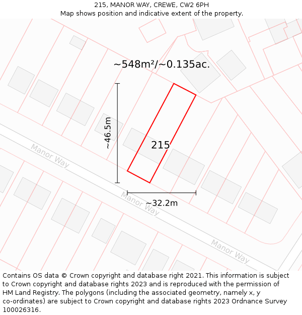 215, MANOR WAY, CREWE, CW2 6PH: Plot and title map