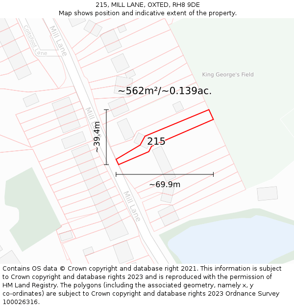 215, MILL LANE, OXTED, RH8 9DE: Plot and title map