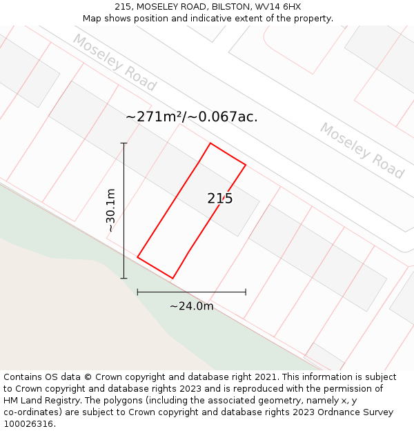 215, MOSELEY ROAD, BILSTON, WV14 6HX: Plot and title map