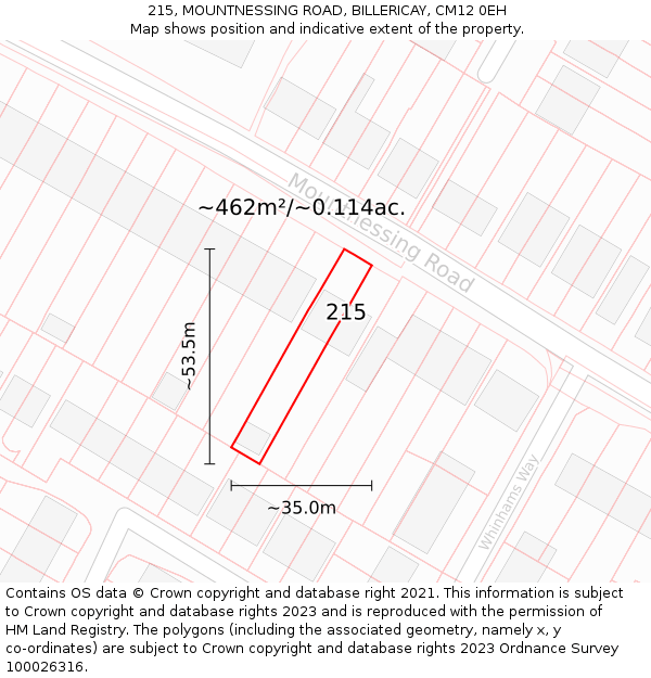 215, MOUNTNESSING ROAD, BILLERICAY, CM12 0EH: Plot and title map