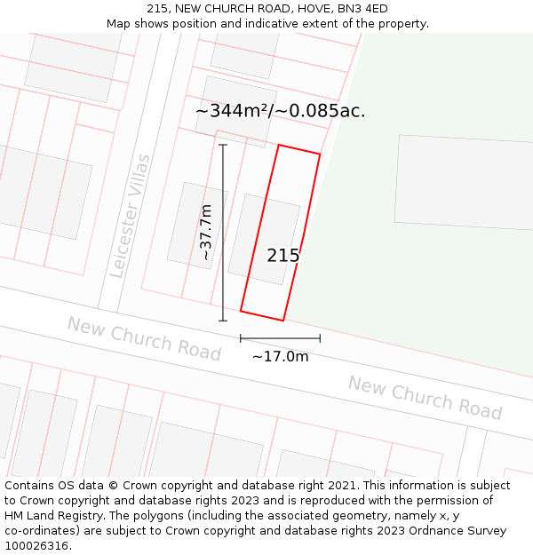 215, NEW CHURCH ROAD, HOVE, BN3 4ED: Plot and title map