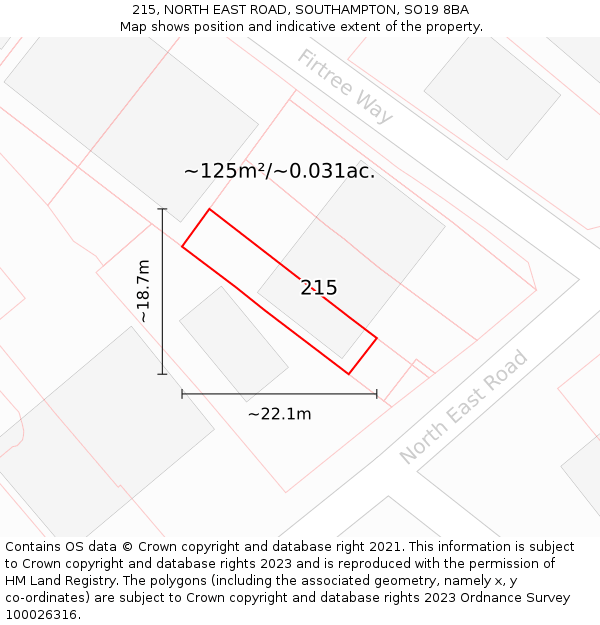 215, NORTH EAST ROAD, SOUTHAMPTON, SO19 8BA: Plot and title map
