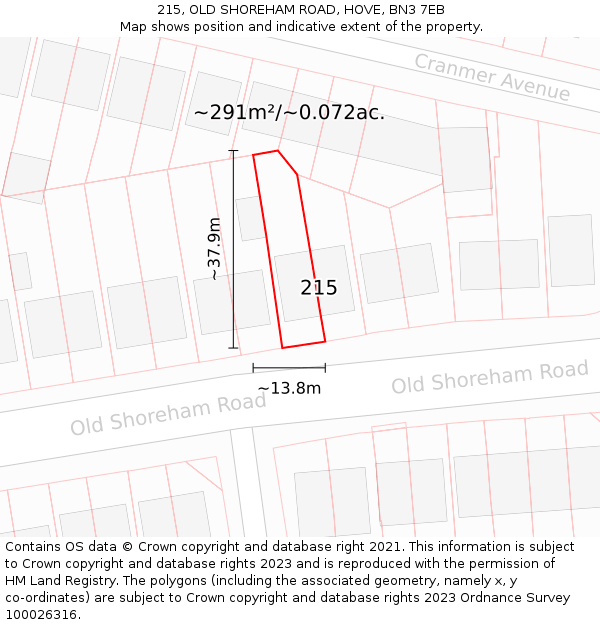 215, OLD SHOREHAM ROAD, HOVE, BN3 7EB: Plot and title map