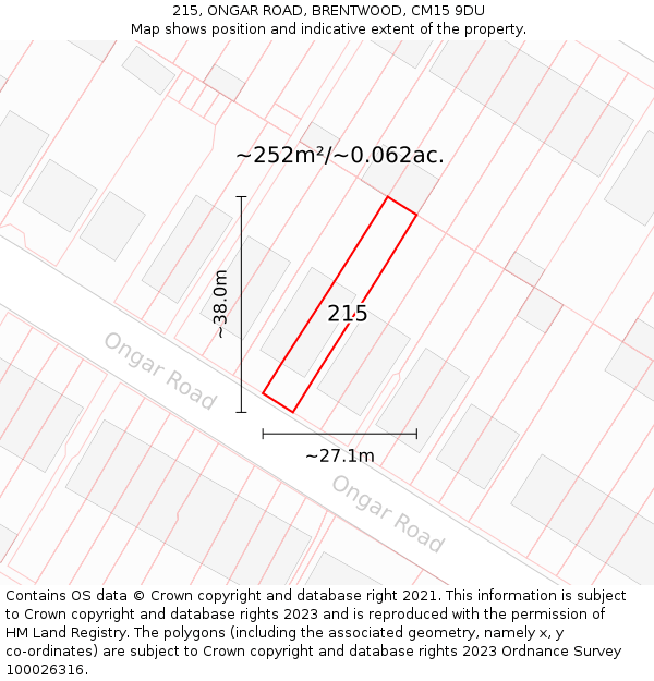 215, ONGAR ROAD, BRENTWOOD, CM15 9DU: Plot and title map