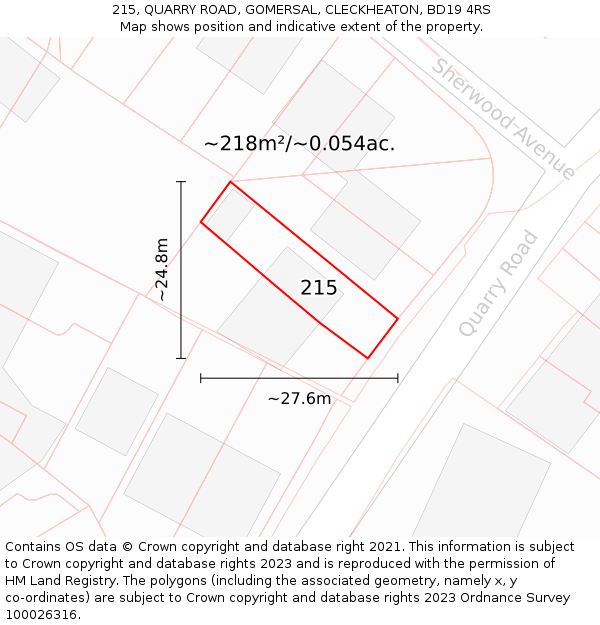 215, QUARRY ROAD, GOMERSAL, CLECKHEATON, BD19 4RS: Plot and title map