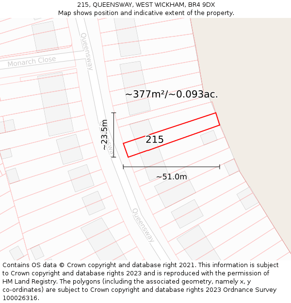 215, QUEENSWAY, WEST WICKHAM, BR4 9DX: Plot and title map