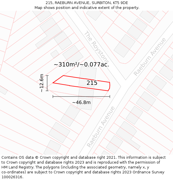 215, RAEBURN AVENUE, SURBITON, KT5 9DE: Plot and title map