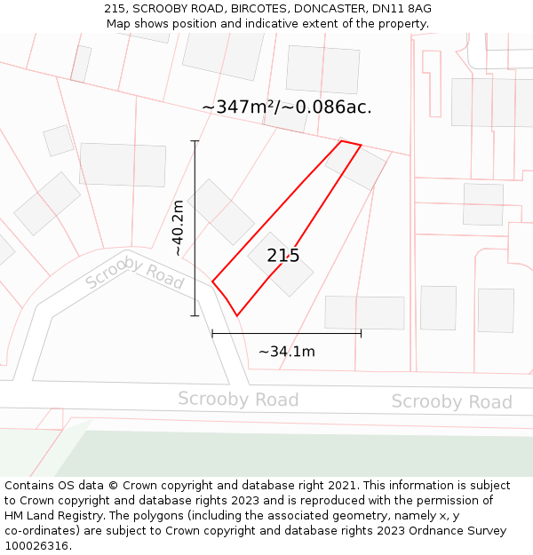 215, SCROOBY ROAD, BIRCOTES, DONCASTER, DN11 8AG: Plot and title map