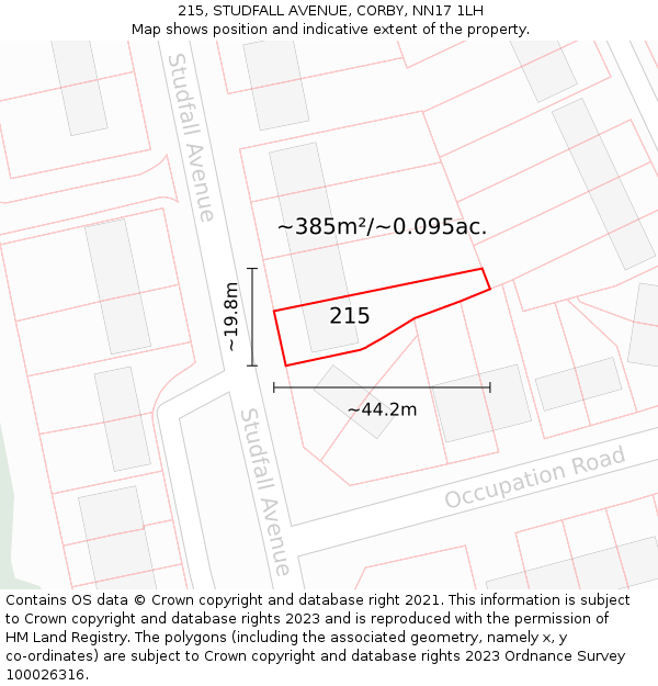 215, STUDFALL AVENUE, CORBY, NN17 1LH: Plot and title map