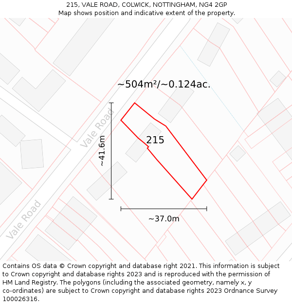 215, VALE ROAD, COLWICK, NOTTINGHAM, NG4 2GP: Plot and title map