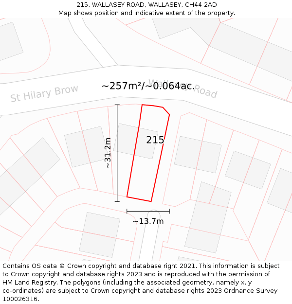 215, WALLASEY ROAD, WALLASEY, CH44 2AD: Plot and title map