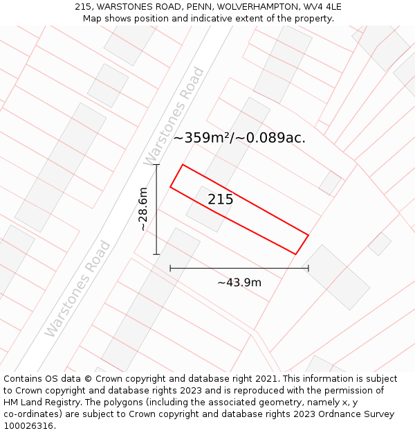 215, WARSTONES ROAD, PENN, WOLVERHAMPTON, WV4 4LE: Plot and title map