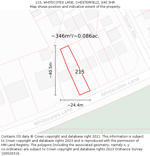 215, WHITECOTES LANE, CHESTERFIELD, S40 3HR: Plot and title map