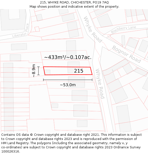 215, WHYKE ROAD, CHICHESTER, PO19 7AQ: Plot and title map