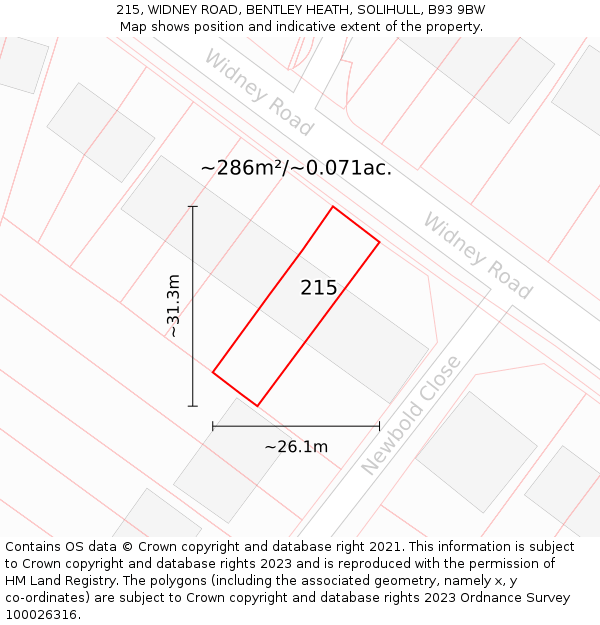 215, WIDNEY ROAD, BENTLEY HEATH, SOLIHULL, B93 9BW: Plot and title map
