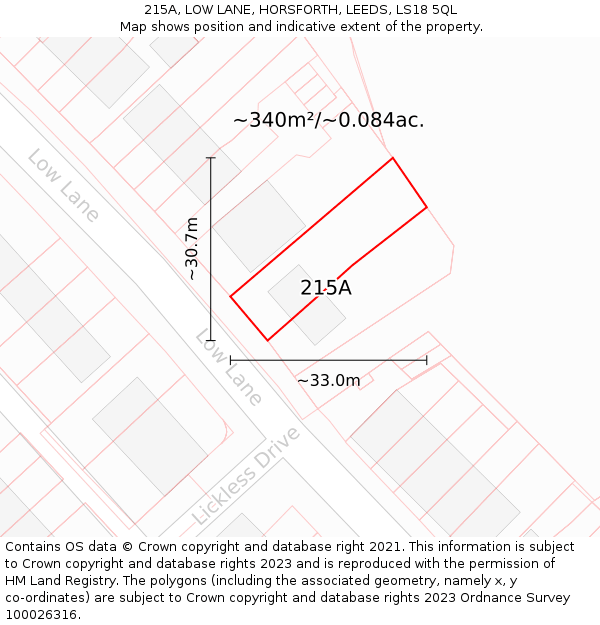 215A, LOW LANE, HORSFORTH, LEEDS, LS18 5QL: Plot and title map