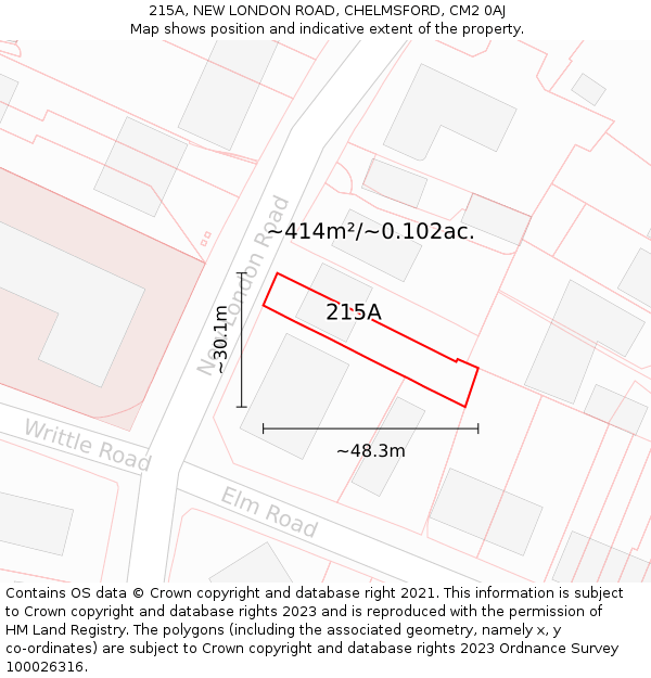215A, NEW LONDON ROAD, CHELMSFORD, CM2 0AJ: Plot and title map