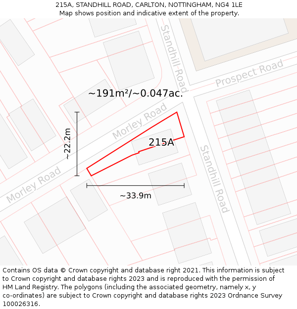 215A, STANDHILL ROAD, CARLTON, NOTTINGHAM, NG4 1LE: Plot and title map