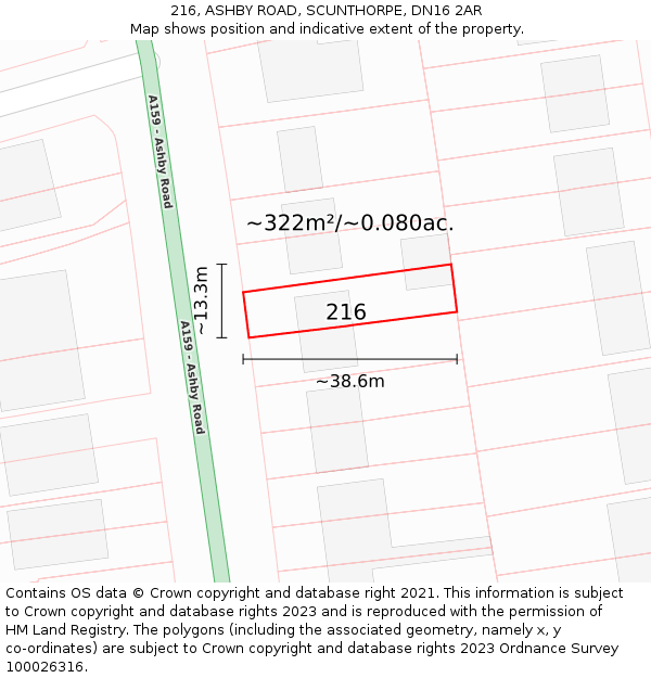 216, ASHBY ROAD, SCUNTHORPE, DN16 2AR: Plot and title map