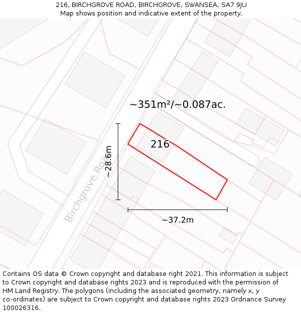 216, BIRCHGROVE ROAD, BIRCHGROVE, SWANSEA, SA7 9JU: Plot and title map