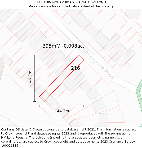 216, BIRMINGHAM ROAD, WALSALL, WS1 2NU: Plot and title map