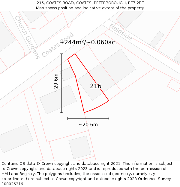 216, COATES ROAD, COATES, PETERBOROUGH, PE7 2BE: Plot and title map