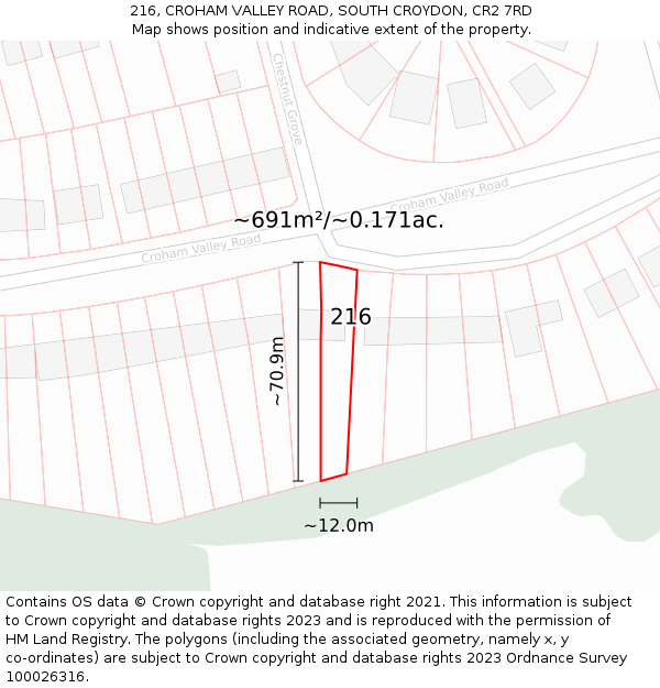216, CROHAM VALLEY ROAD, SOUTH CROYDON, CR2 7RD: Plot and title map
