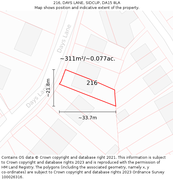 216, DAYS LANE, SIDCUP, DA15 8LA: Plot and title map