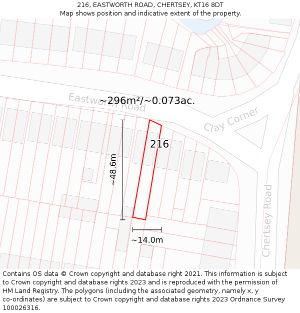 216, EASTWORTH ROAD, CHERTSEY, KT16 8DT: Plot and title map