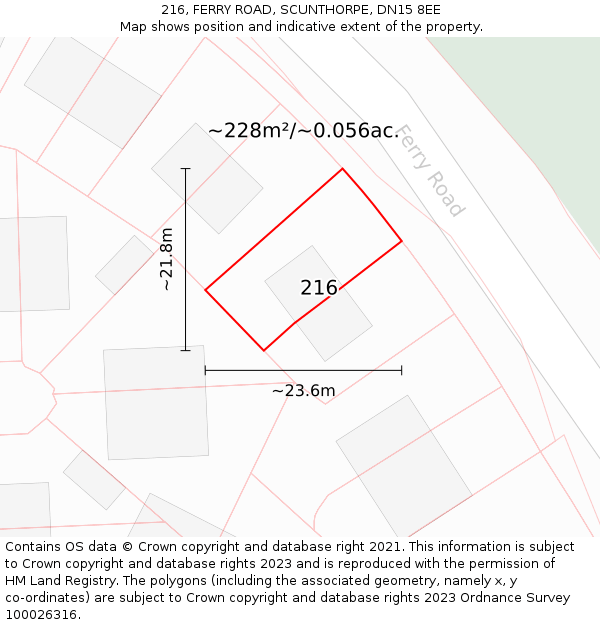 216, FERRY ROAD, SCUNTHORPE, DN15 8EE: Plot and title map