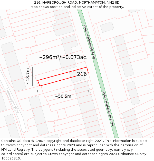 216, HARBOROUGH ROAD, NORTHAMPTON, NN2 8DJ: Plot and title map