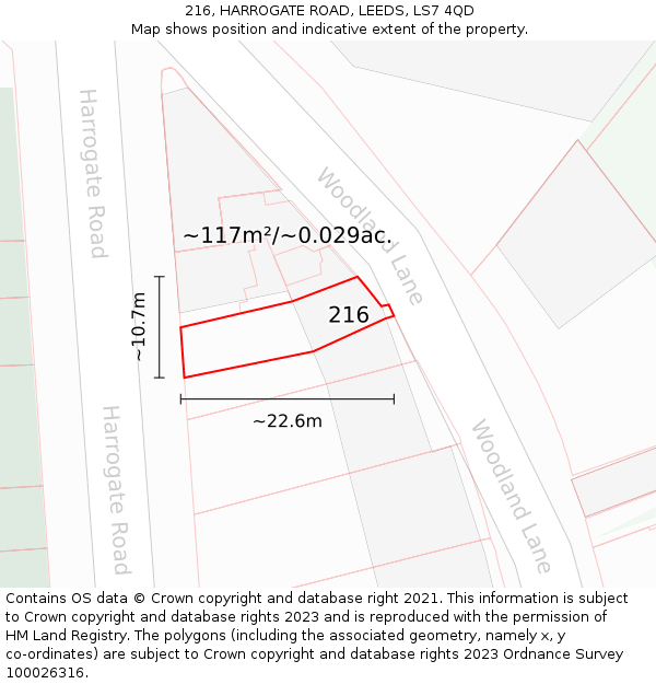 216, HARROGATE ROAD, LEEDS, LS7 4QD: Plot and title map